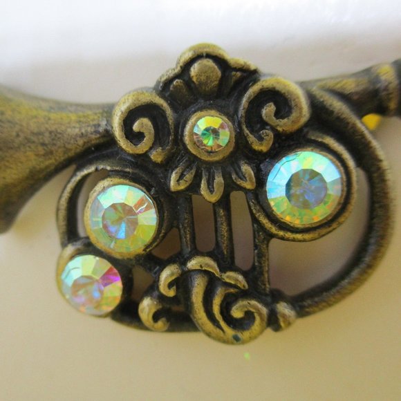 2002 Roman Inc. AB Rhinestone Trumpet Brooch Roman Inc Seasons Greetings Holiday - Picture 5 of 12